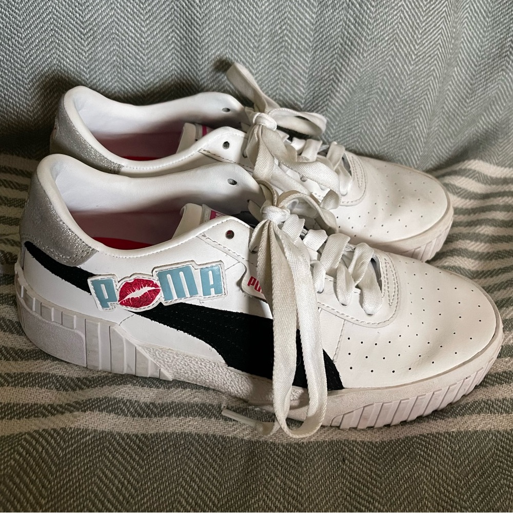 Puma Cali Glitz Lips White Silver Size 8.5